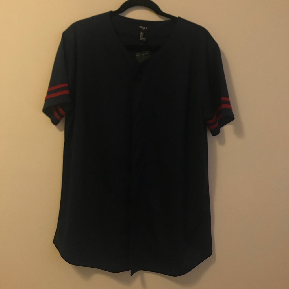 Forever 21 mesh red and blue button down shirt